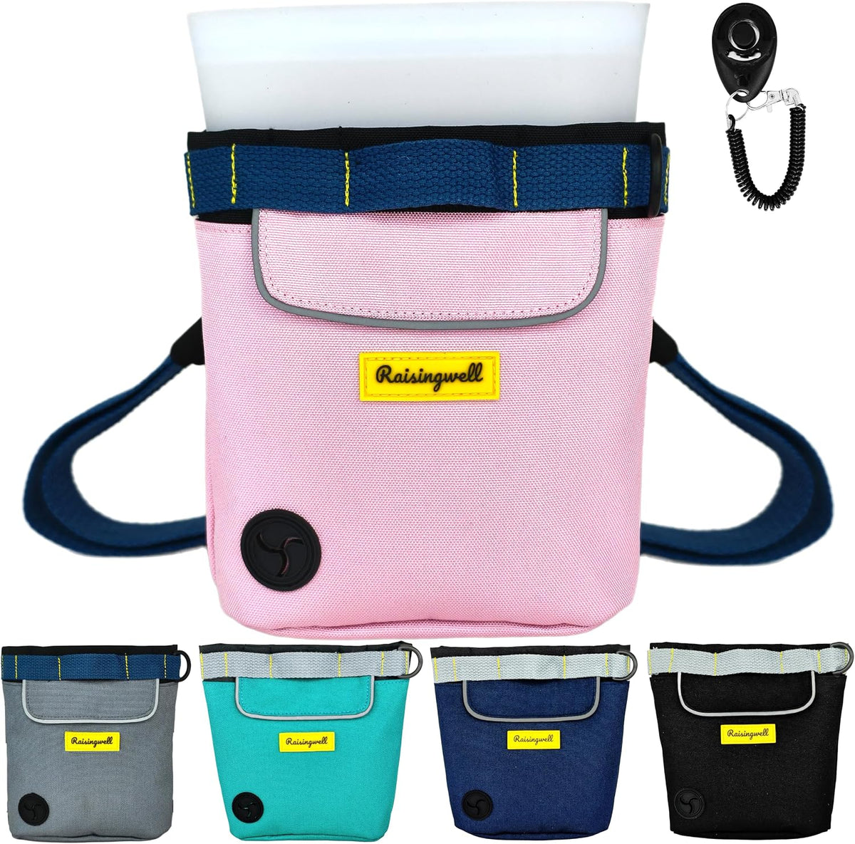 Dog Treat Pouch for Pet Walking and Training with Clicker 2 Cup Silicone Bag Small Fanny Pack Holder for Puppy Snack Dispenser Kit for Leash and Outdoor Use (Pink)
