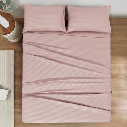 Striped Queen Size Sheet Set - Hotel Luxury 1800 Bedding Sheets & Pillowcases - Deep Pocket Fitted Sheet, Soft, Breathable, Wrinkle & Fade Resistant - 4 Piece (02-Dusty Pink)