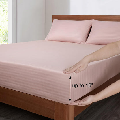 Striped Queen Size Sheet Set - Hotel Luxury 1800 Bedding Sheets & Pillowcases - Deep Pocket Fitted Sheet, Soft, Breathable, Wrinkle & Fade Resistant - 4 Piece (02-Dusty Pink)