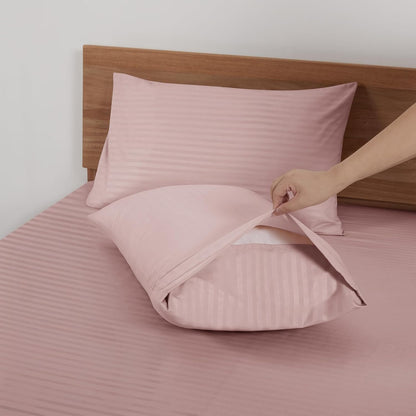 Striped Queen Size Sheet Set - Hotel Luxury 1800 Bedding Sheets & Pillowcases - Deep Pocket Fitted Sheet, Soft, Breathable, Wrinkle & Fade Resistant - 4 Piece (02-Dusty Pink)