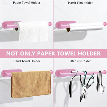 Pink Paper Towel Holder - Self Adhesive Paper Towels Roll Holders Under Cabinet, SUS304 Stainless Steel Wall Mount Towel Holder for Kitchen, Pantry, Sink, Bathroom