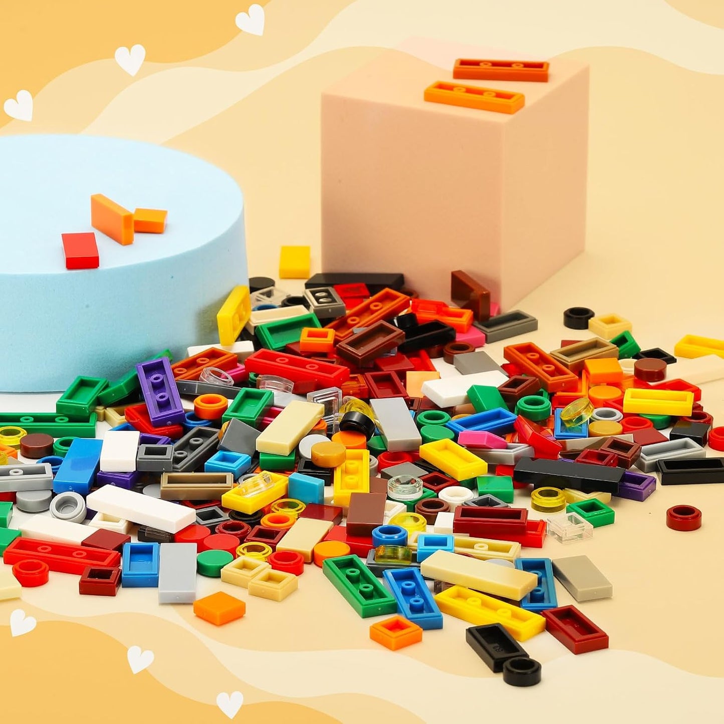 333 Pcs Flat Blocks Bulk, 1x1 Square Pink Red Classic Tiles Smooth Surface Mini Building Blocks Accessories Compatible Bricks Kits for Building Floor Walls Mosaic Pixel Arts