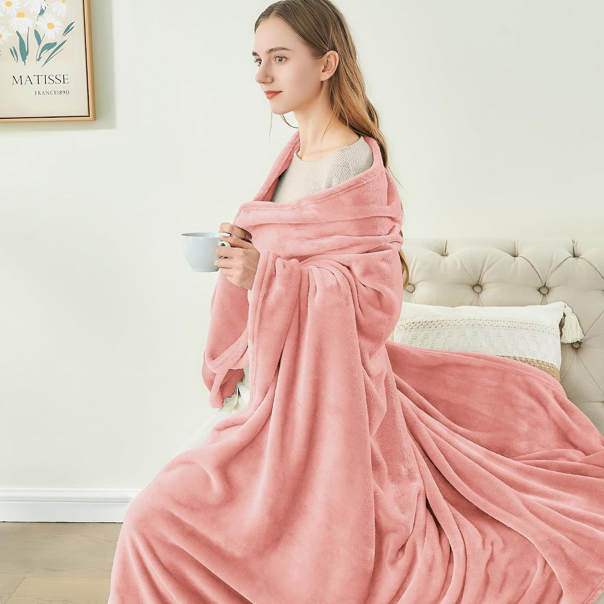 Fleece Blanket Soft Plush Throw for Couch Pink 50"x60"