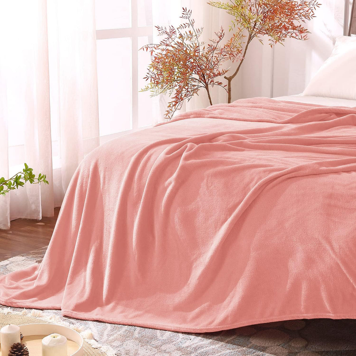Fleece Blanket Soft Plush Throw for Couch Pink 50"x60"