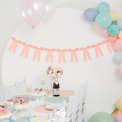 Peach Bow Garland Banner 1 String 9 PCS, Pre-Strung Satin Ribbon Bow Ornaments for Birthday, Baby Shower, Bridal Shower, Wedding, Bachelorette Party, Engagement, Anniversary, Graduation Decor