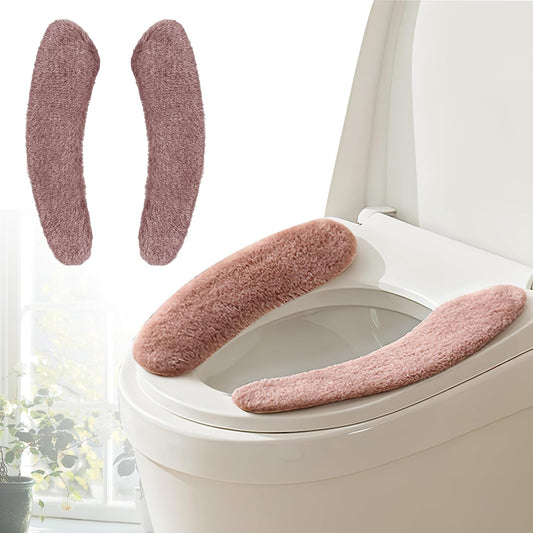Plush Toilet Seat Cover Pads - Washable Warm Cushion, Soft Bathroom Warmer Mat - Universal Self Adhesive Design (Pink)