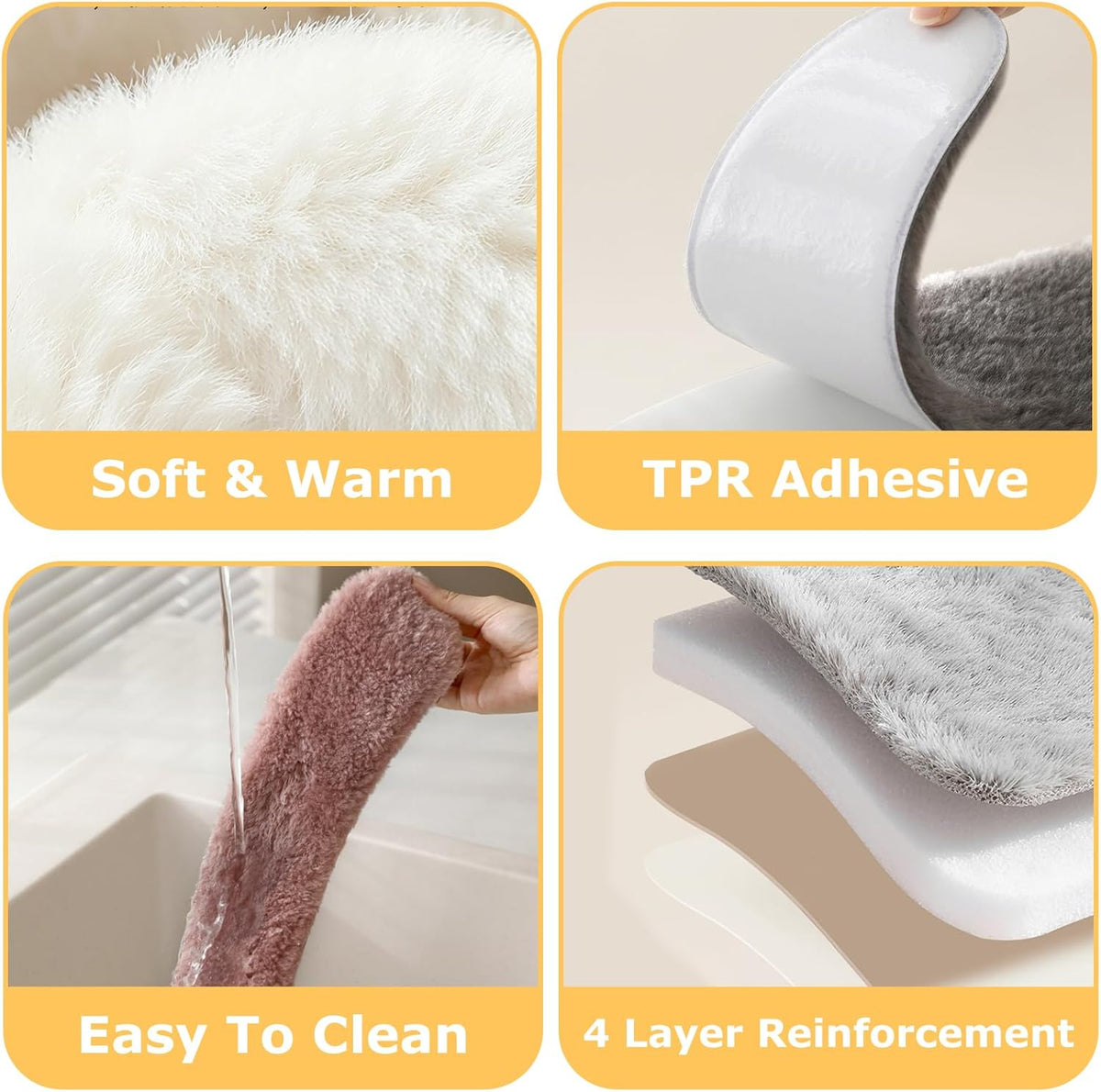 Plush Toilet Seat Cover Pads - Washable Warm Cushion, Soft Bathroom Warmer Mat - Universal Self Adhesive Design (Pink)