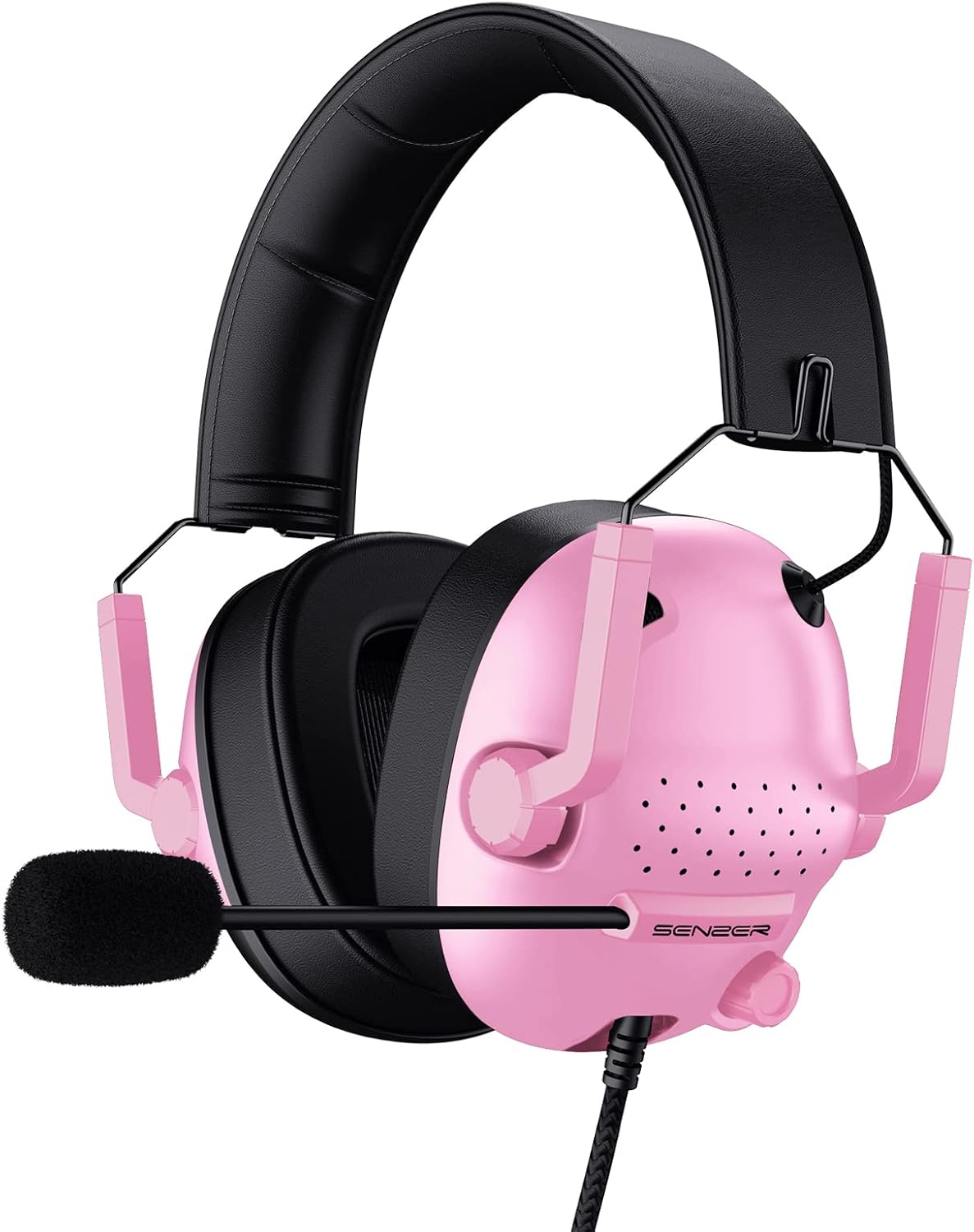 SG500 Surround Sound Pro Gaming Headset with Noise Cancelling Microphone - Soft Memory Foam Padding - Portable Foldable Headphones for PC, PS4, PS5, Xbox One, Switch - Pink