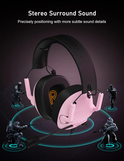 SG500 Surround Sound Pro Gaming Headset with Noise Cancelling Microphone - Soft Memory Foam Padding - Portable Foldable Headphones for PC, PS4, PS5, Xbox One, Switch - Pink