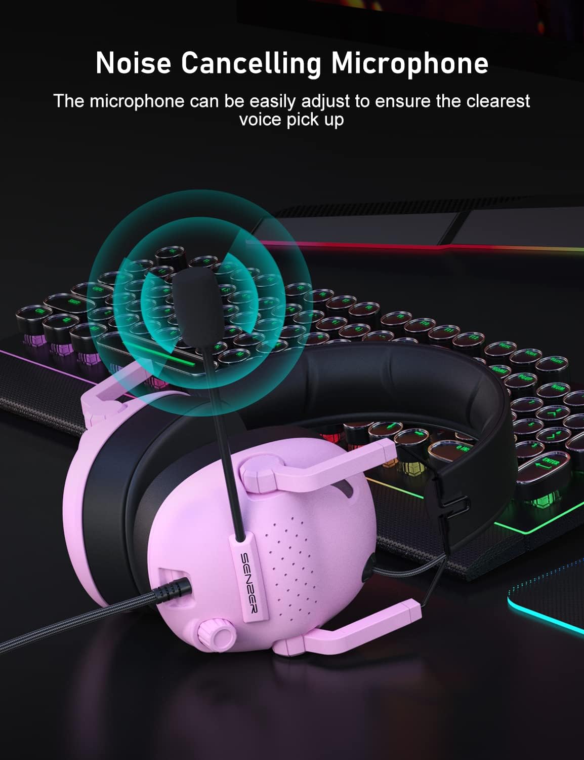 SG500 Surround Sound Pro Gaming Headset with Noise Cancelling Microphone - Soft Memory Foam Padding - Portable Foldable Headphones for PC, PS4, PS5, Xbox One, Switch - Pink