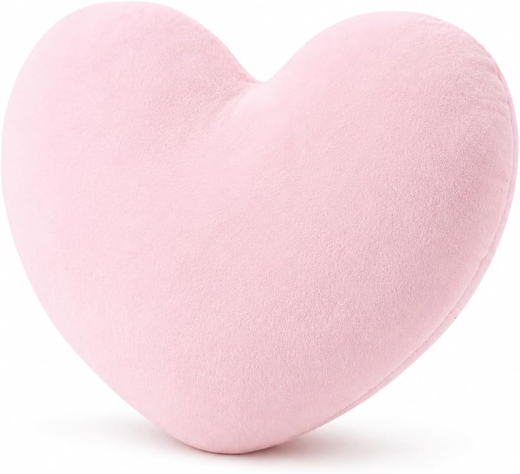 Heart-Shaped Micromink Throw Pillow 15"x17", Plush Cushion (Pink)