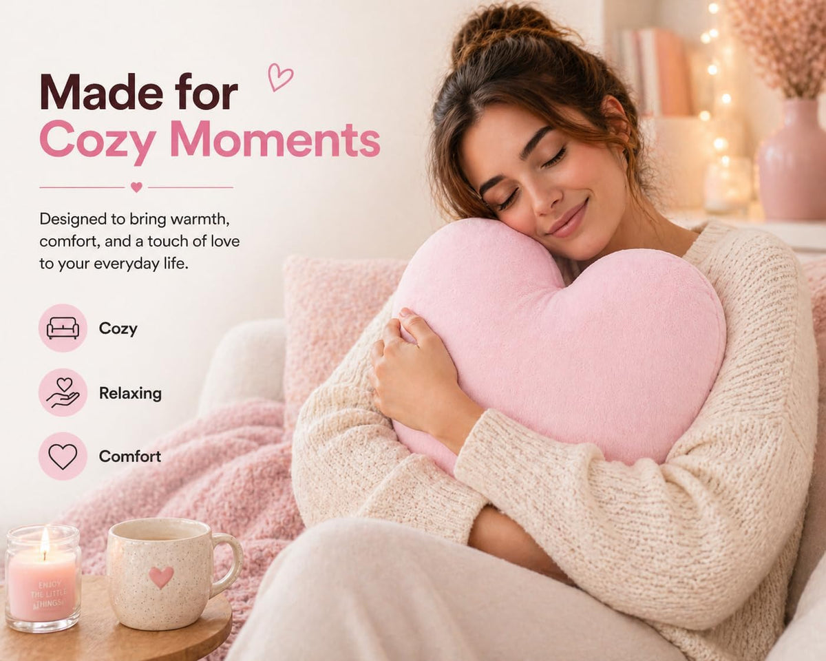 Heart-Shaped Micromink Throw Pillow 15"x17", Plush Cushion (Pink)