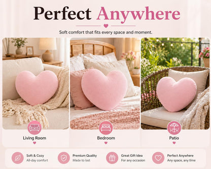 Heart-Shaped Micromink Throw Pillow 15"x17", Plush Cushion (Pink)