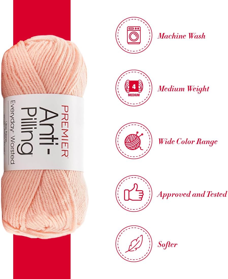Yarns Everyday Worsted, Soft Peach, Medium Weight, 3.5 oz, 180