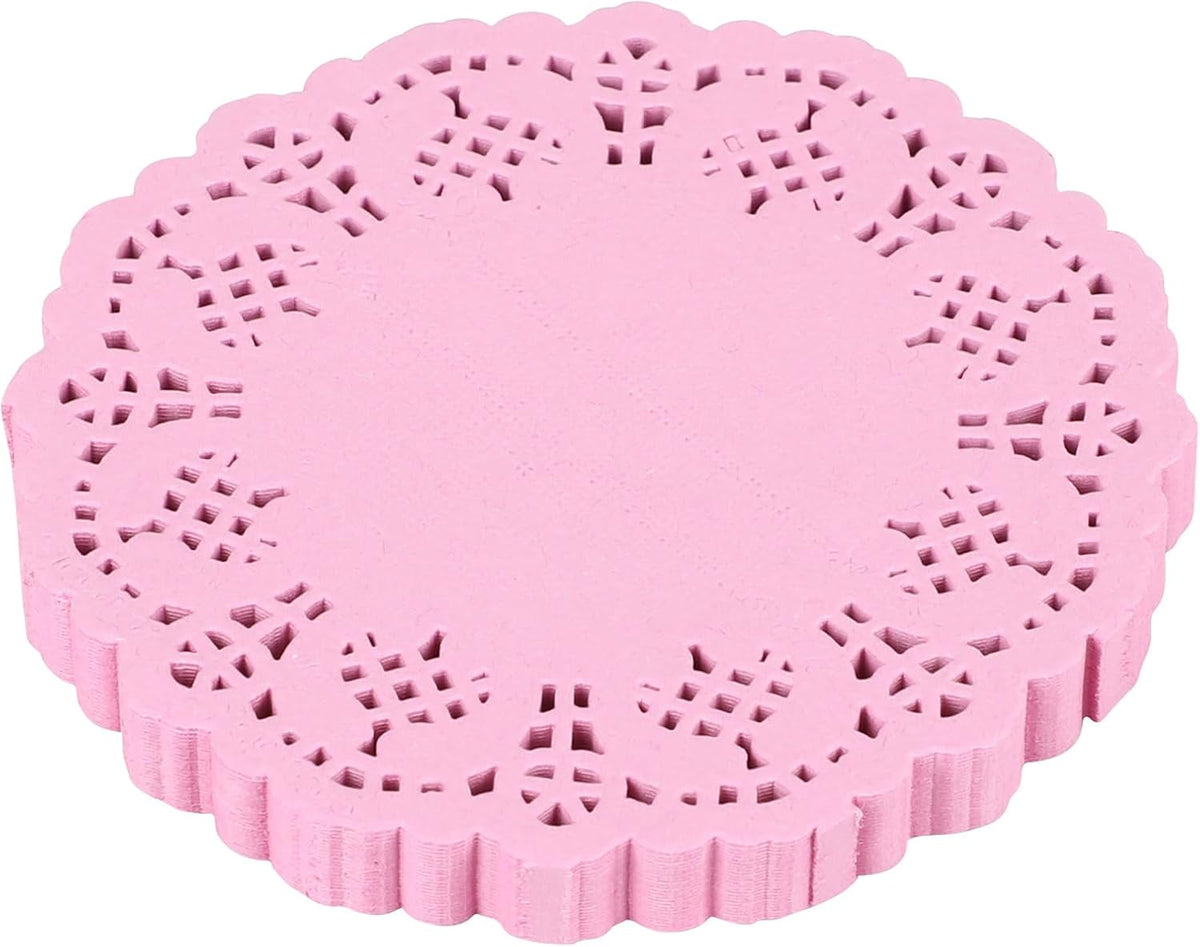 3.5inch Round Pink Paper Lace Doilies for Wedding Tableware Decoration,100-Pack