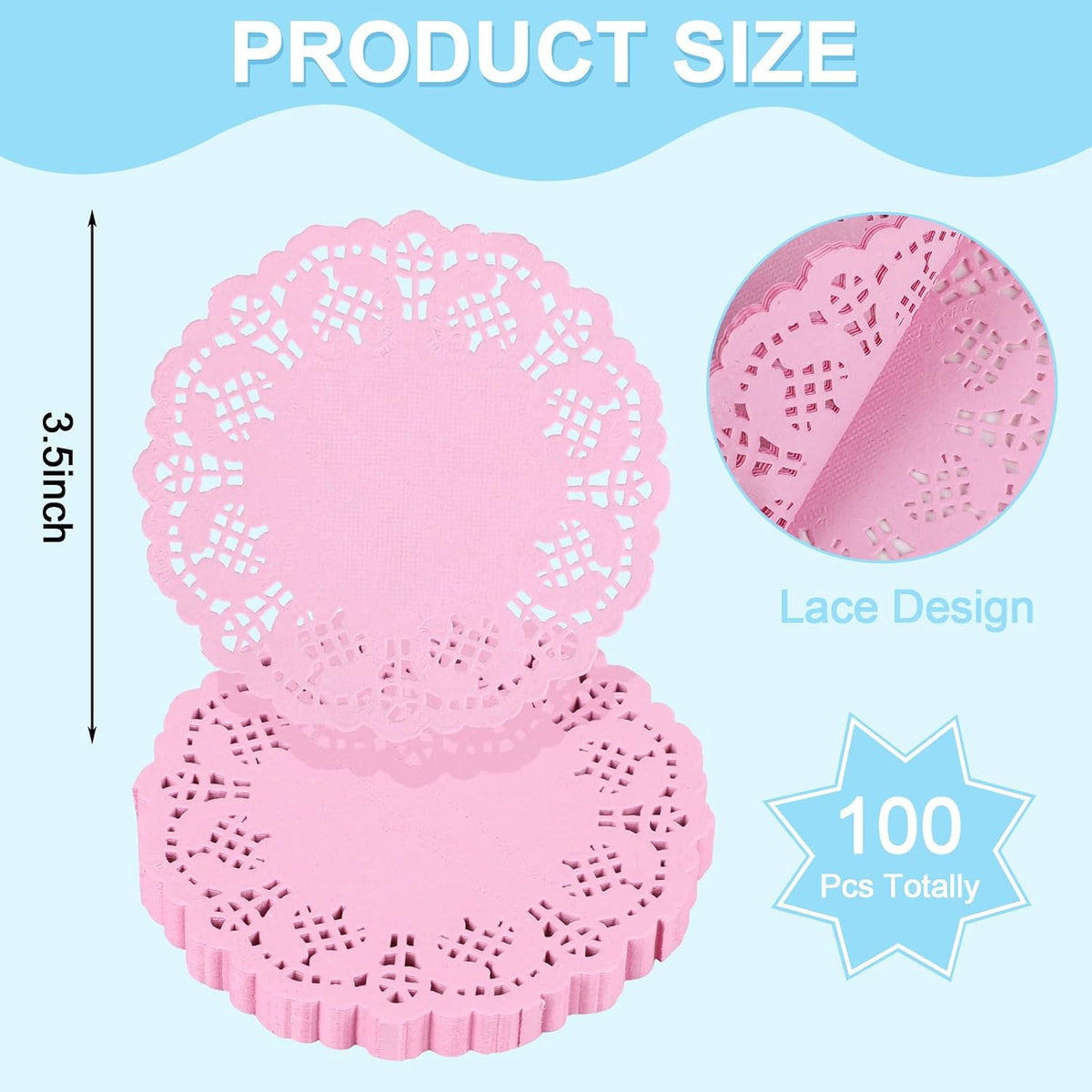 3.5inch Round Pink Paper Lace Doilies for Wedding Tableware Decoration,100-Pack