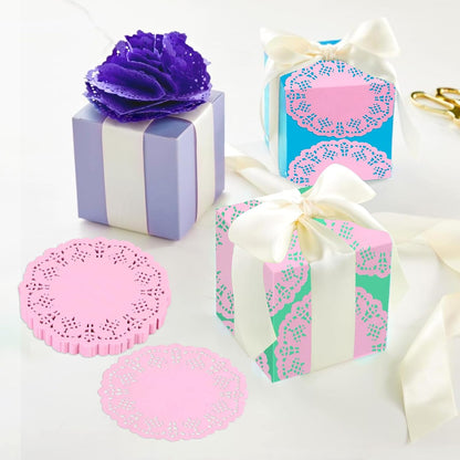 3.5inch Round Pink Paper Lace Doilies for Wedding Tableware Decoration,100-Pack