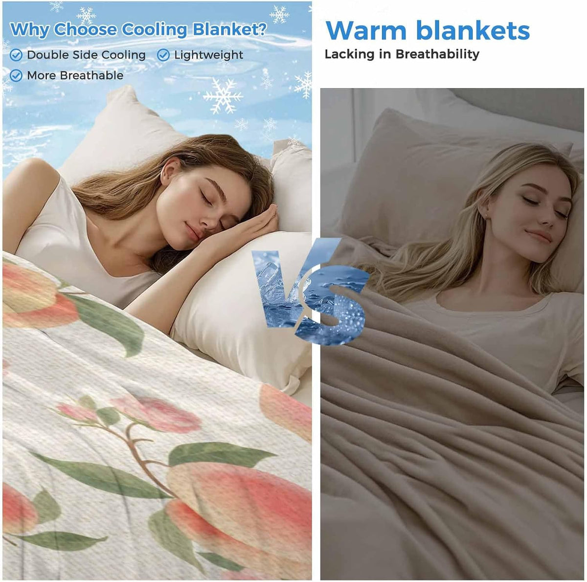 Cooling Blanket for Hot Sleepers,Peach Soft Breathable Cool Summer Blanket for Night Sweats,Spring Floral Green Leaf Botanical Pink Fruit Rustic Lightweight Ice Silk Throw Blankets All Season 30"x40"