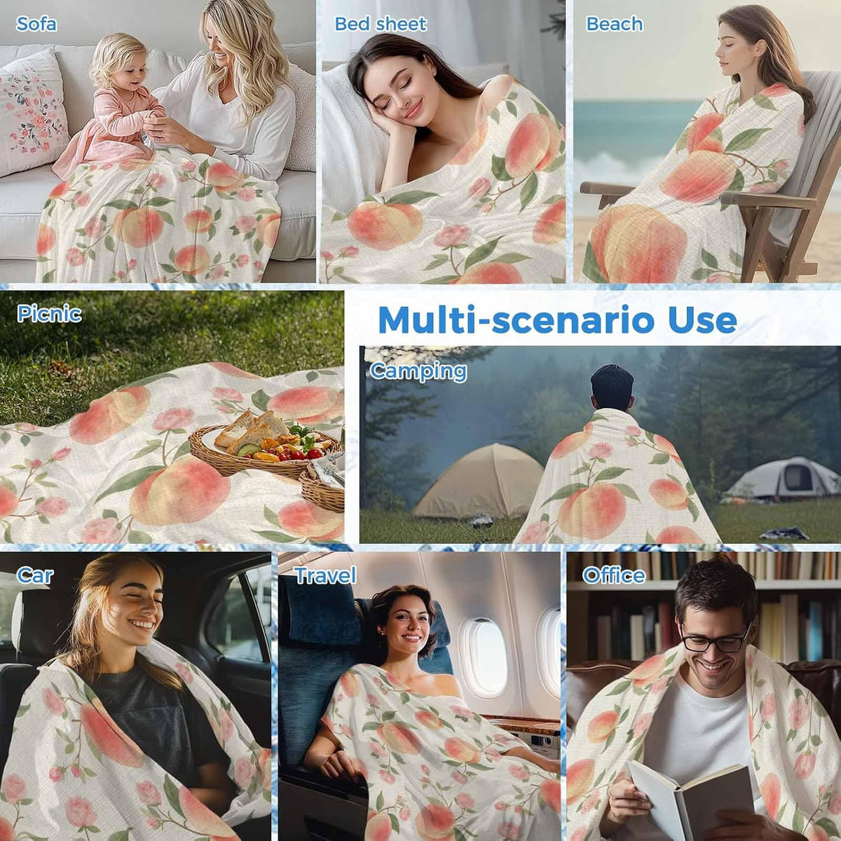 Cooling Blanket for Hot Sleepers,Peach Soft Breathable Cool Summer Blanket for Night Sweats,Spring Floral Green Leaf Botanical Pink Fruit Rustic Lightweight Ice Silk Throw Blankets All Season 30"x40"