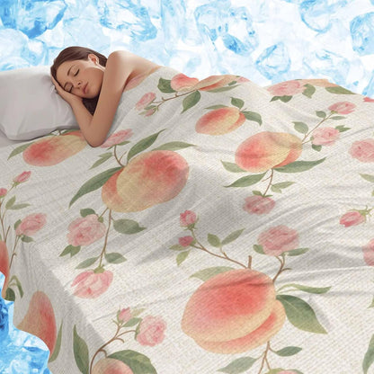 Cooling Blanket for Hot Sleepers,Peach Soft Breathable Cool Summer Blanket for Night Sweats,Spring Floral Green Leaf Botanical Pink Fruit Rustic Lightweight Ice Silk Throw Blankets All Season 30"x40"
