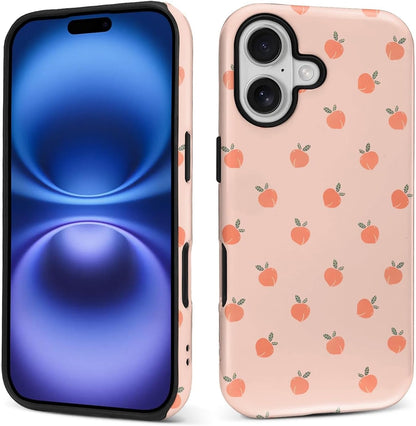 Case for iPhone 17,Mixed 2 Layer Design Shockproof Soft TPU Ddouble Protection Phone Case for iPhone 17-Lovely Pink Peaches