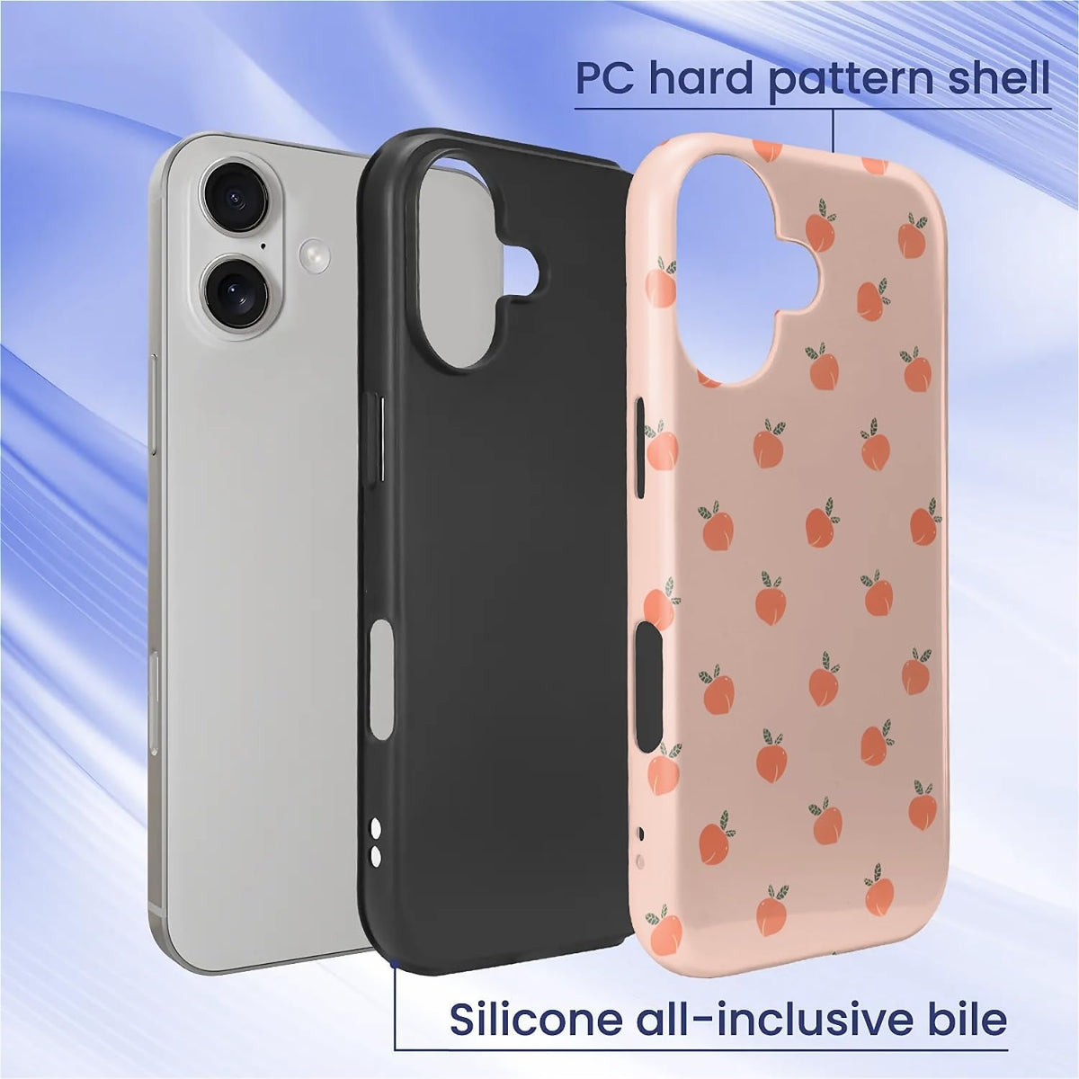 Case for iPhone 17,Mixed 2 Layer Design Shockproof Soft TPU Ddouble Protection Phone Case for iPhone 17-Lovely Pink Peaches