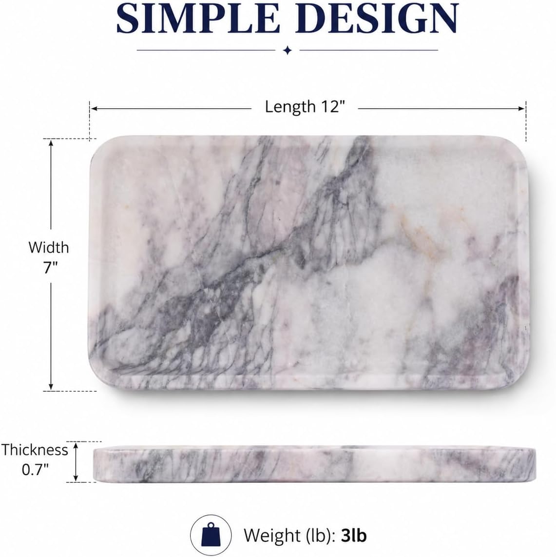 Calcatta Pink Marble Vanity Tray for Bathroom Counter-12 X7 Decorative Tray for Perfume, Candles, Stone Jewelry Dish Tray