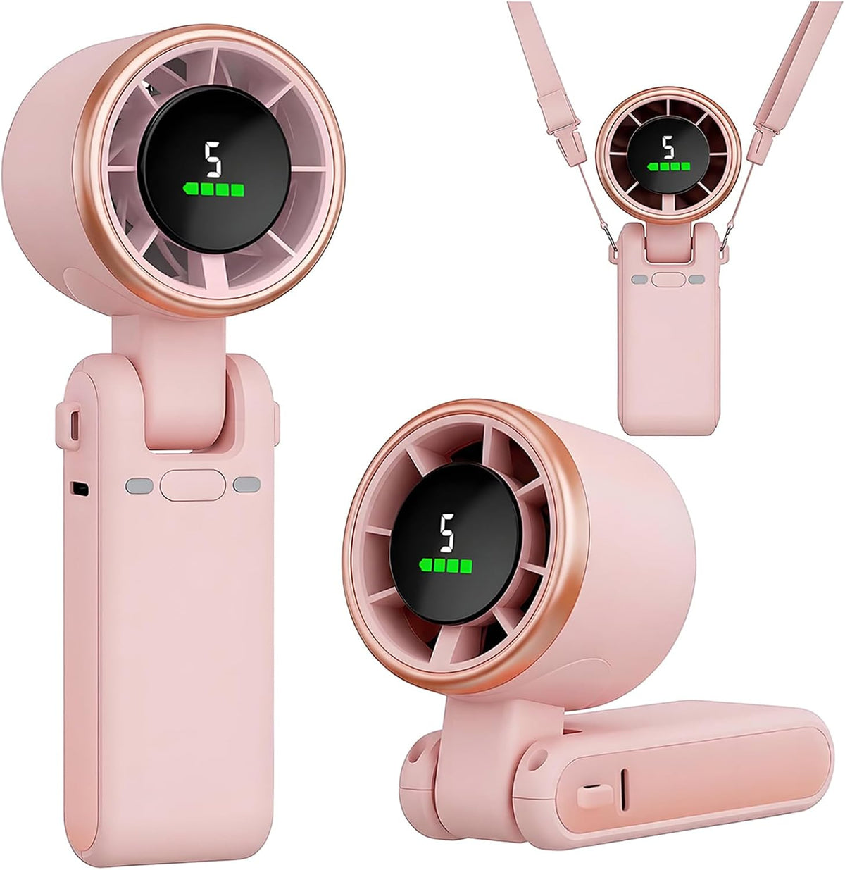 Portable Handheld Turbo Fan, 5 Gear Wind, Battery Operated, Up to 13 Working Hours Rechargeable Fan, 3 IN 1 Hand Fans with Air Turbo Tech Cooling Fan for for Travel, Beach, Outdoor - Pink