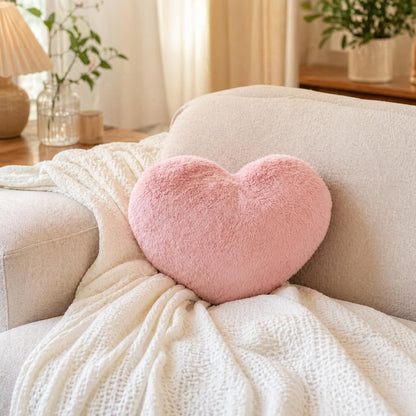 Decorative Heart Pillow - Pink Faux Fur Throw Pillow Room Decor
