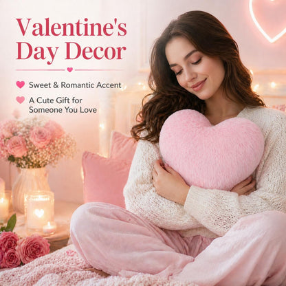 Decorative Heart Pillow - Pink Faux Fur Throw Pillow Room Decor