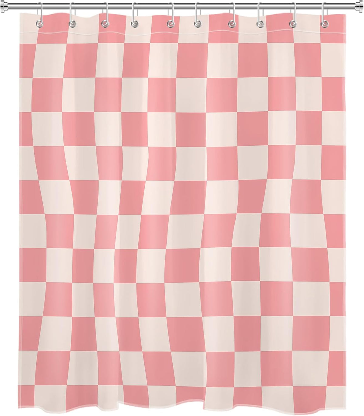 Pink Abstract Checkered Shower Curtain for Bathroom, Pink and Beige Retro Plaid Shower Curtain Modern Minimalist Polyester Fabric Bathroom Decor, 60W x 72L inches
