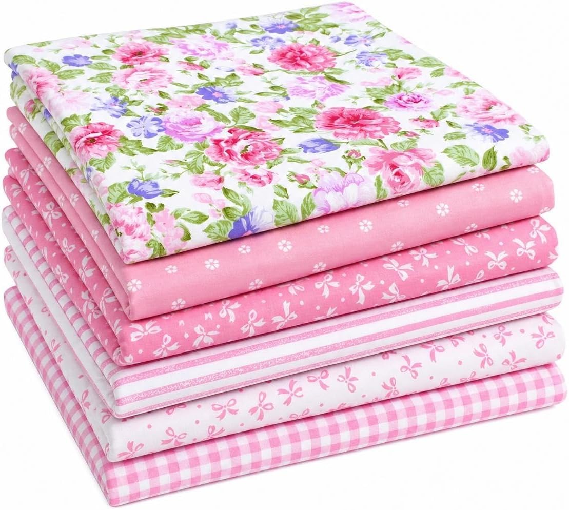 Precut Cotton Fat Quarters Fabric Quilting Bundles for Sewing, (Pink)