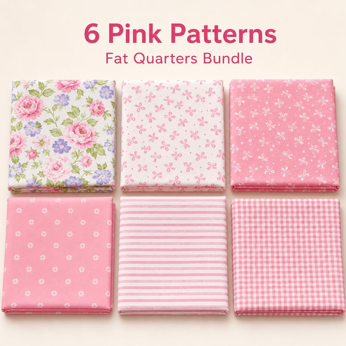 Precut Cotton Fat Quarters Fabric Quilting Bundles for Sewing, (Pink)