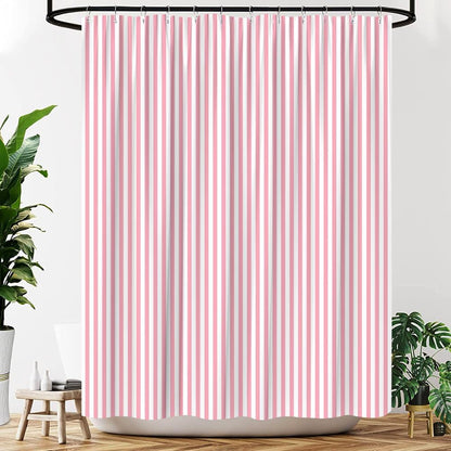 Pink and White Striped Shower Curtain Vertical Stripes, 70"W x 70"H