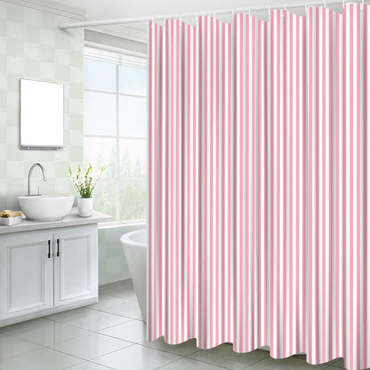 Pink and White Striped Shower Curtain Vertical Stripes, 70"W x 70"H