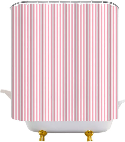 Pink and White Striped Shower Curtain Vertical Stripes, 70"W x 70"H
