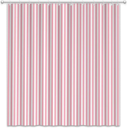 Pink and White Striped Shower Curtain Vertical Stripes, 70"W x 70"H