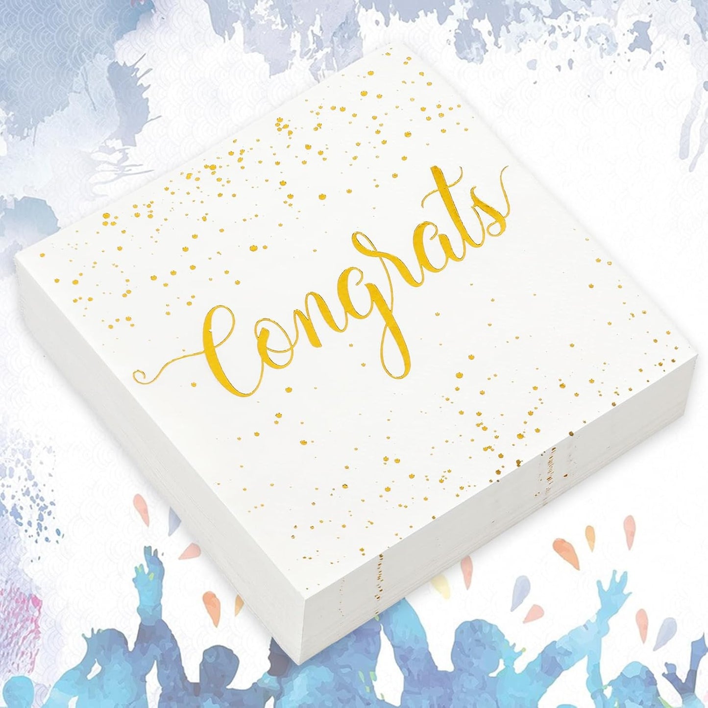 Whaline 80Pcs 2026 Congratulation Paper Napkin Gold Foil Congrats Dinner Napkin White Graduation Party Disposable Lunch Napkins for Engagement Baby Shower Celebration Party