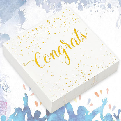 Whaline 80Pcs 2026 Congratulation Paper Napkin Gold Foil Congrats Dinner Napkin White Graduation Party Disposable Lunch Napkins for Engagement Baby Shower Celebration Party