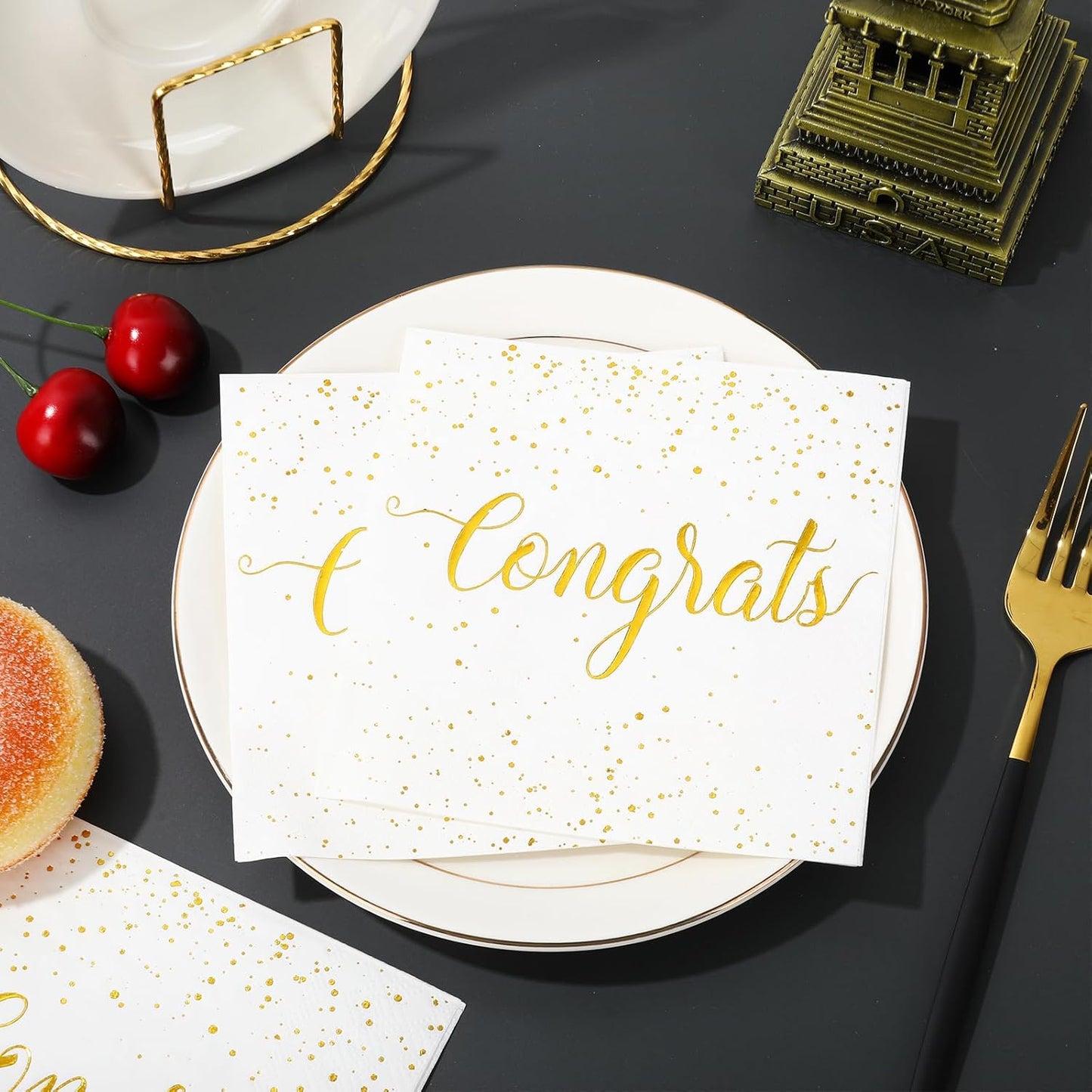 Whaline 80Pcs 2026 Congratulation Paper Napkin Gold Foil Congrats Dinner Napkin White Graduation Party Disposable Lunch Napkins for Engagement Baby Shower Celebration Party