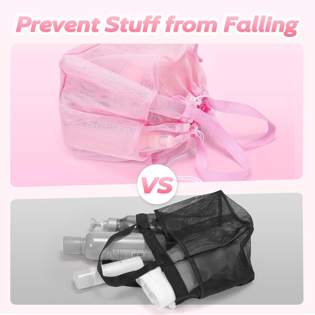 Mesh Shower Caddy Portable with Drawstring, Dorm Room Essentials for College Students Girls, Large Shower Bag for Camping,Swimming,Gym,Travel,Bathroom - Pink