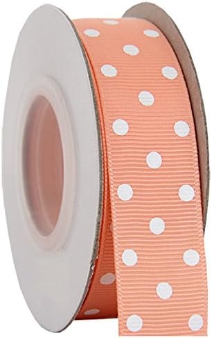 Peach Grosgrain Dot Ribbon - 7/8" x 10 yd | White-dot printed grosgrain ribbon - perfect for bows, hair clips, gift wrapping & DIY decorations