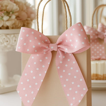 Peach Grosgrain Dot Ribbon - 7/8" x 10 yd | White-dot printed grosgrain ribbon - perfect for bows, hair clips, gift wrapping & DIY decorations