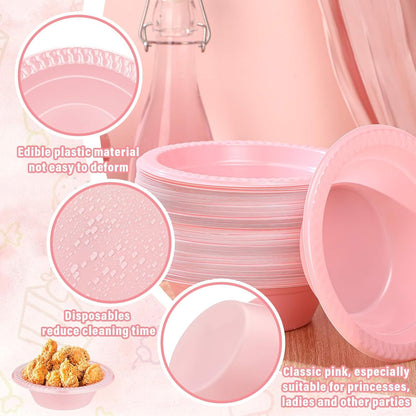 100 Pcs 12oz Pink Disposable Plastic Bowls Pastel Party Supplies