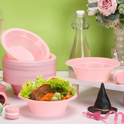 100 Pcs 12oz Pink Disposable Plastic Bowls Pastel Party Supplies