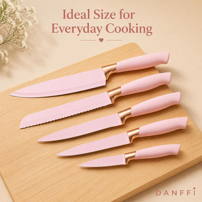 19-Piece Pink Kitchen Utensils Set with Knife Set & Cutting Board - Silicone Cooking Utensils with Wooden Handles, Rose Gold Accents, Scissors, Whisk & Tongs - BPA-Free Pink Kitchen Gift Set