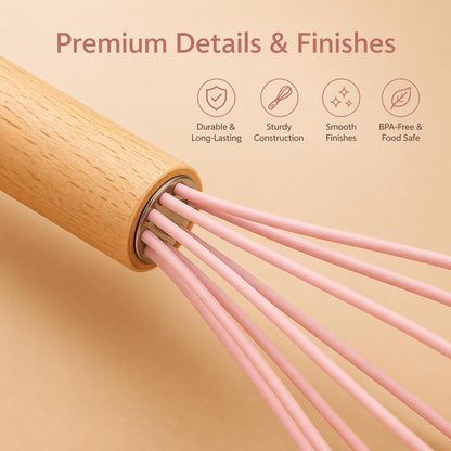 19-Piece Pink Kitchen Utensils Set with Knife Set & Cutting Board - Silicone Cooking Utensils with Wooden Handles, Rose Gold Accents, Scissors, Whisk & Tongs - BPA-Free Pink Kitchen Gift Set