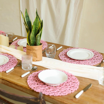 Paper Braided Round Placemats Set of 8 Natural Non-Slip Heat Resistant Table Mats for Dining Tables Woven Indoor Outdoor Place mats(Pink,8)
