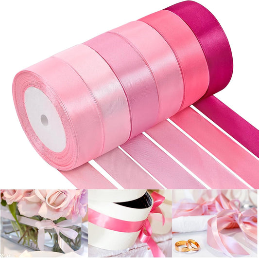 NACHLYNN 150 Yards Pink Satin Ribbon 1 inch Wide Polyester Fabric Ribbon Use for Gift Wrap Wedding Bridal Baby Shower Bows Valentine's Day Decor