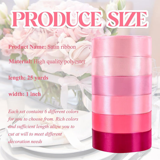NACHLYNN 150 Yards Pink Satin Ribbon 1 inch Wide Polyester Fabric Ribbon Use for Gift Wrap Wedding Bridal Baby Shower Bows Valentine's Day Decor